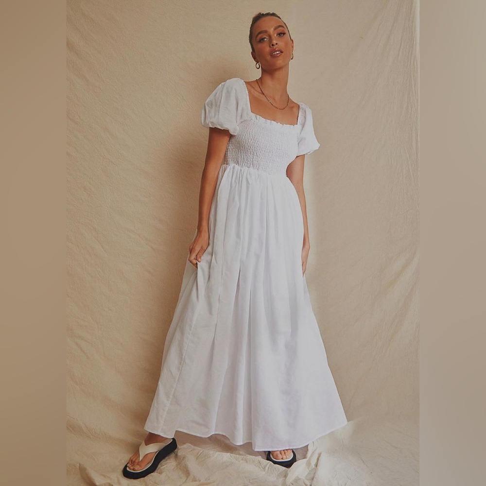 NEW Peppermayo Florence White Linen Maxi Dress